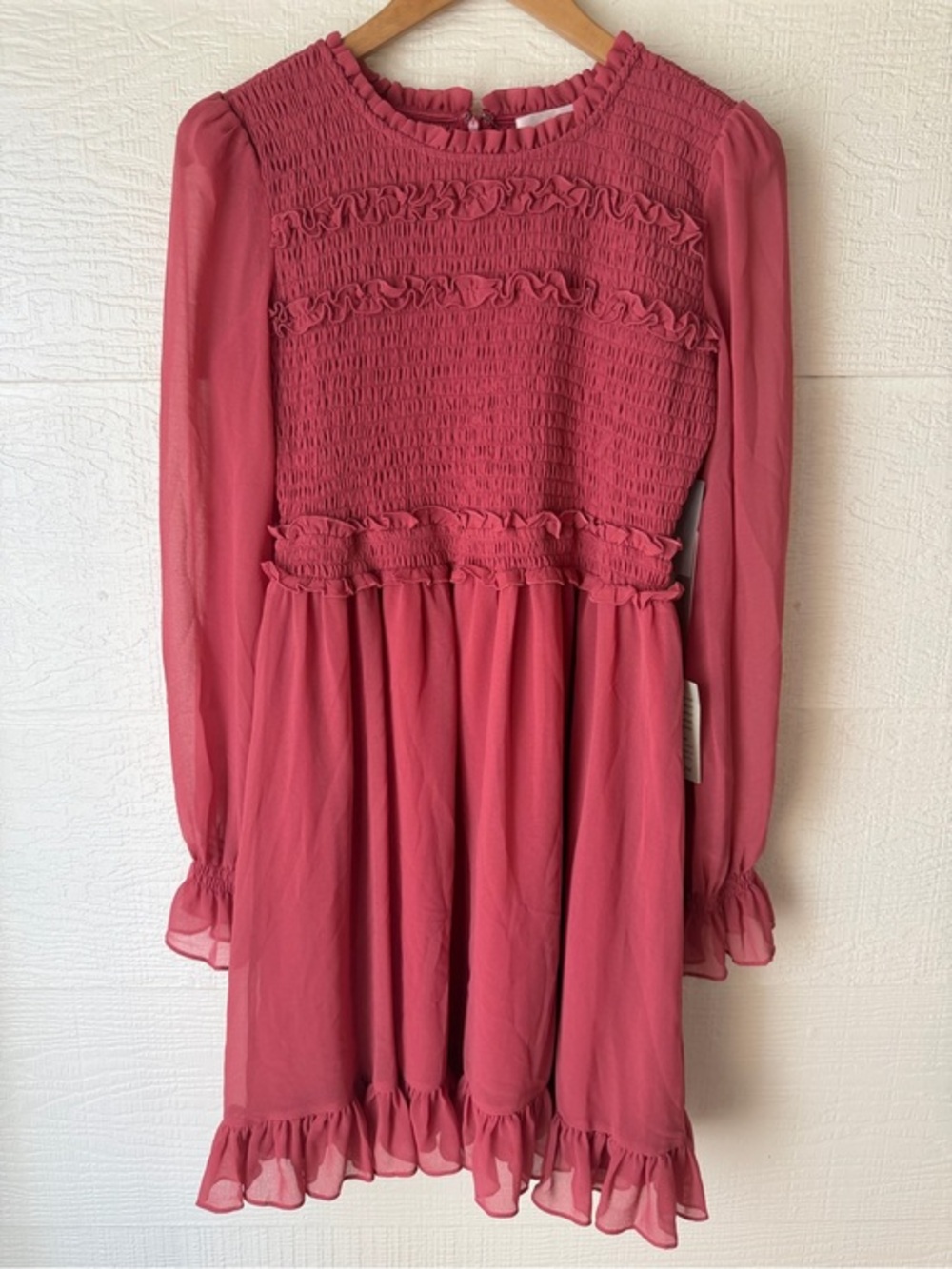 Rachel Parcell NWT Smocked Chiffon Mini Dress Small Pink Red Baroque